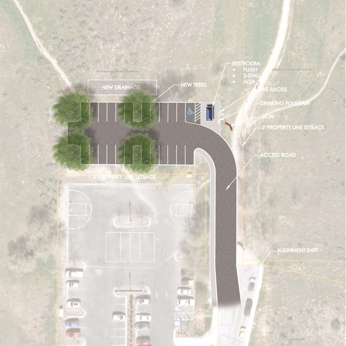 Aerial image of the new additions to the foothills trailhead