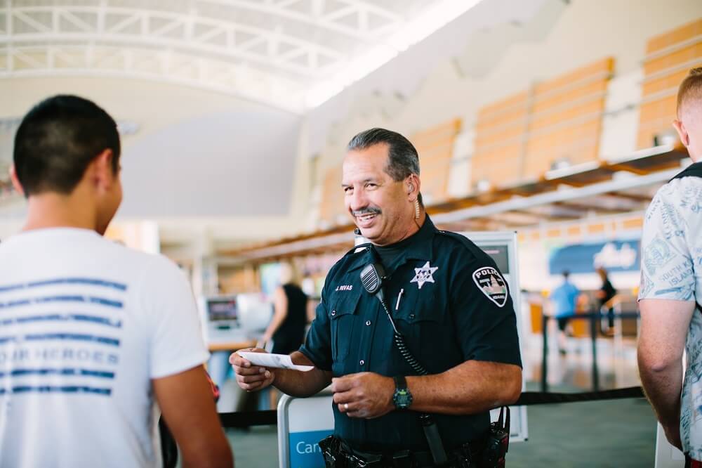 Boise police officer talking to a man