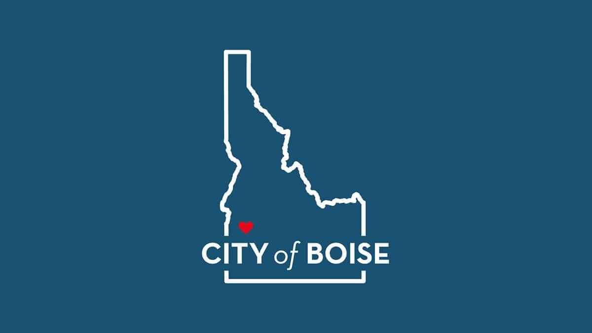 Drawing of the State of Idaho with a heart at the location of Boise and words "City of Boise"