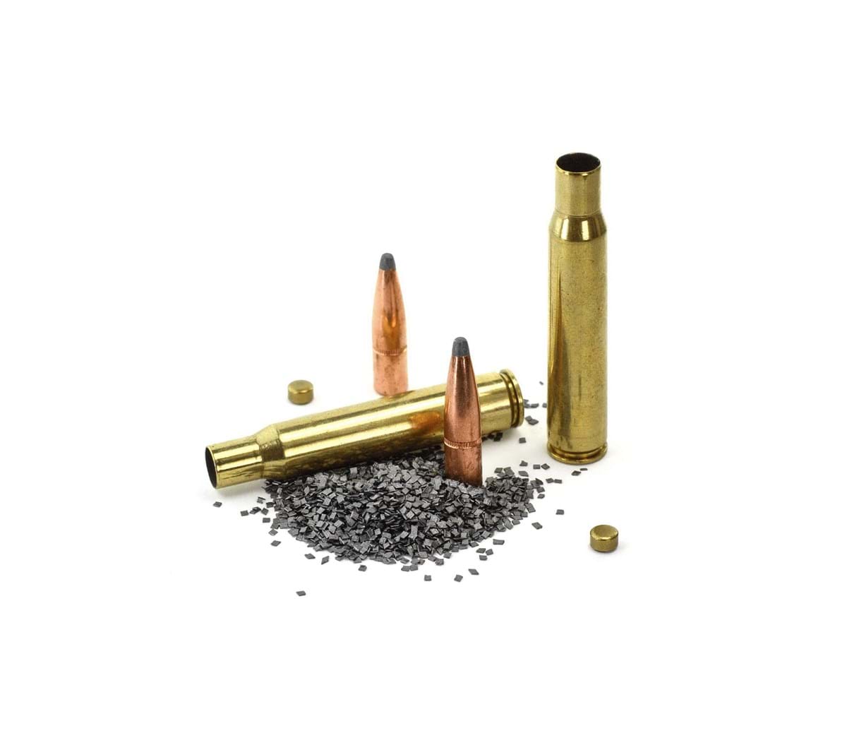 gun ammunition and shells with gun powder spread around