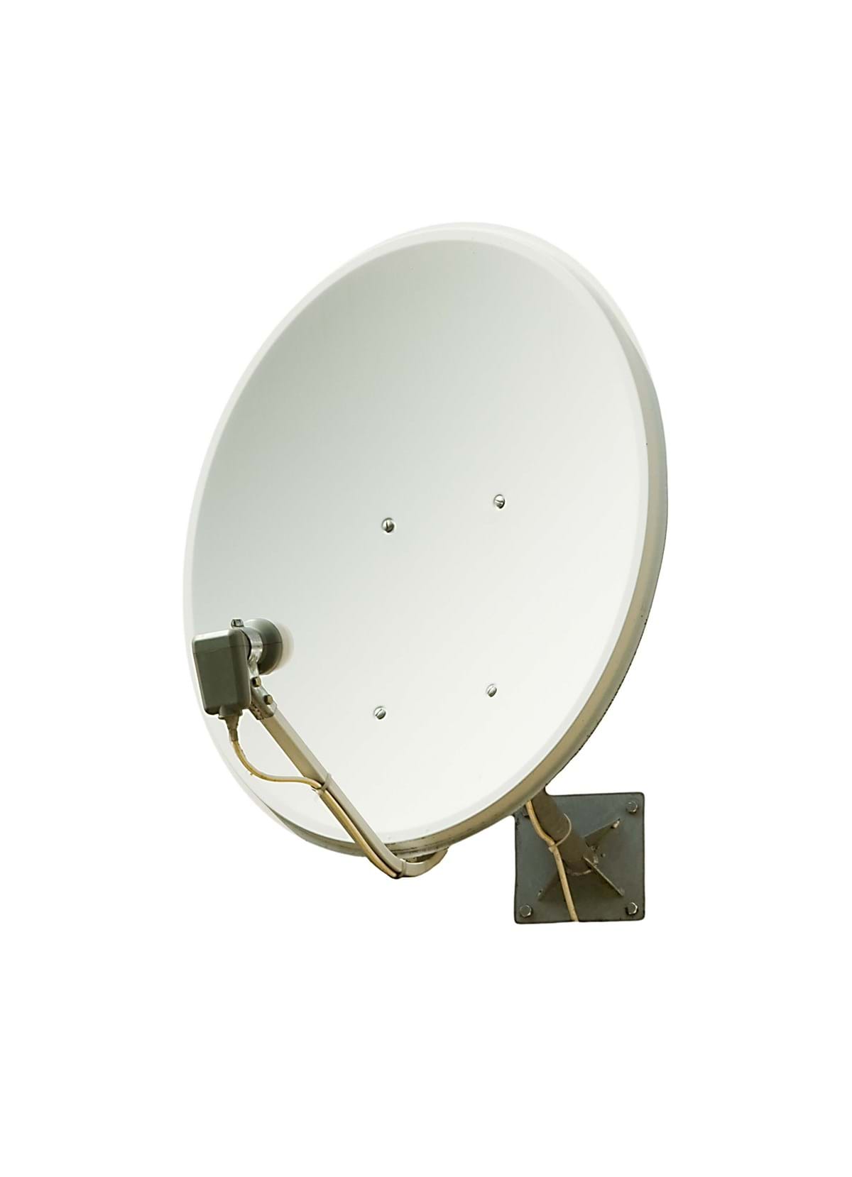 white satellite dish in front of white background