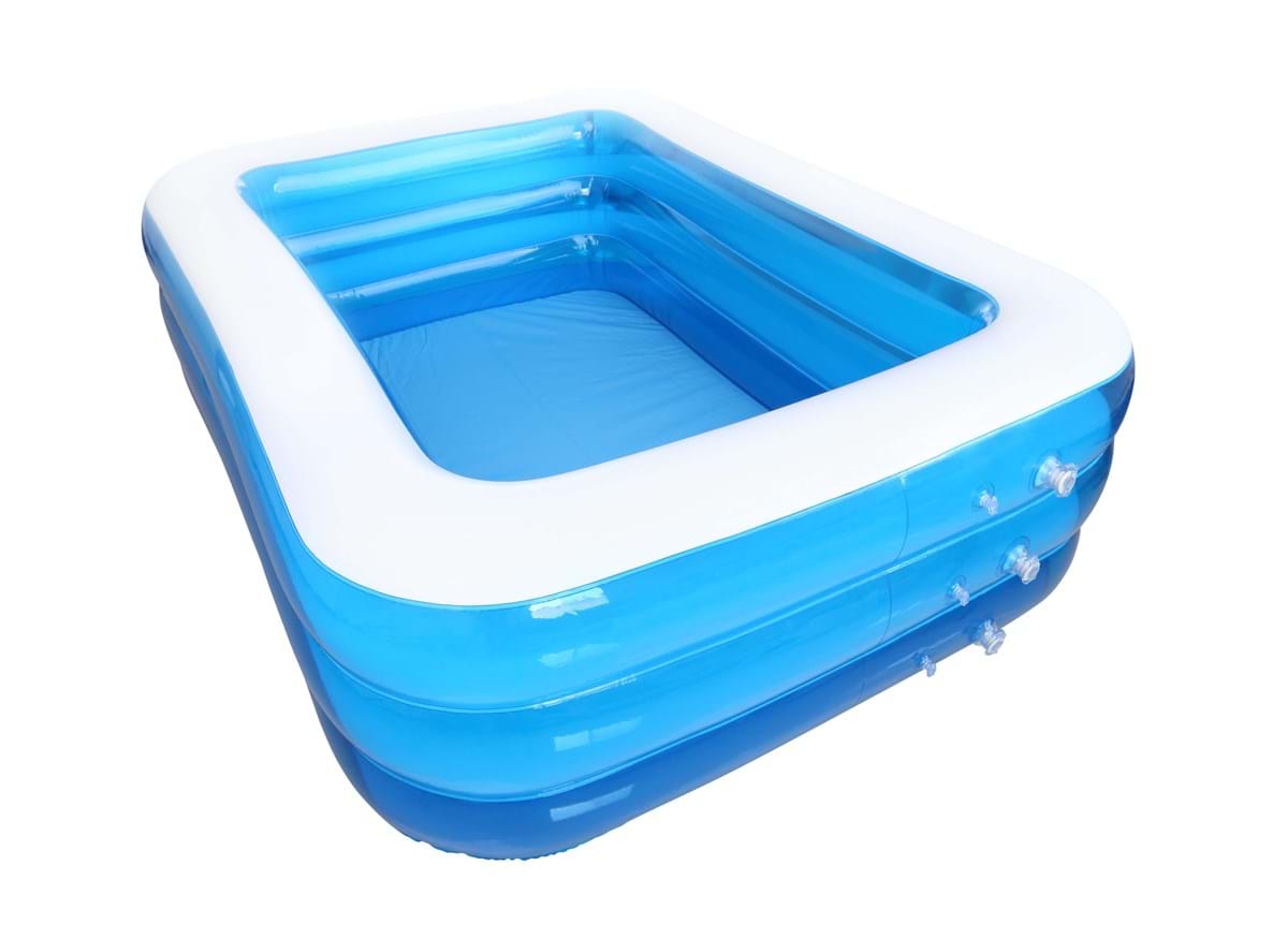 blue and white inflatable pool