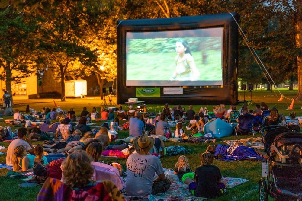 Inflatable movie screen in julia davis park