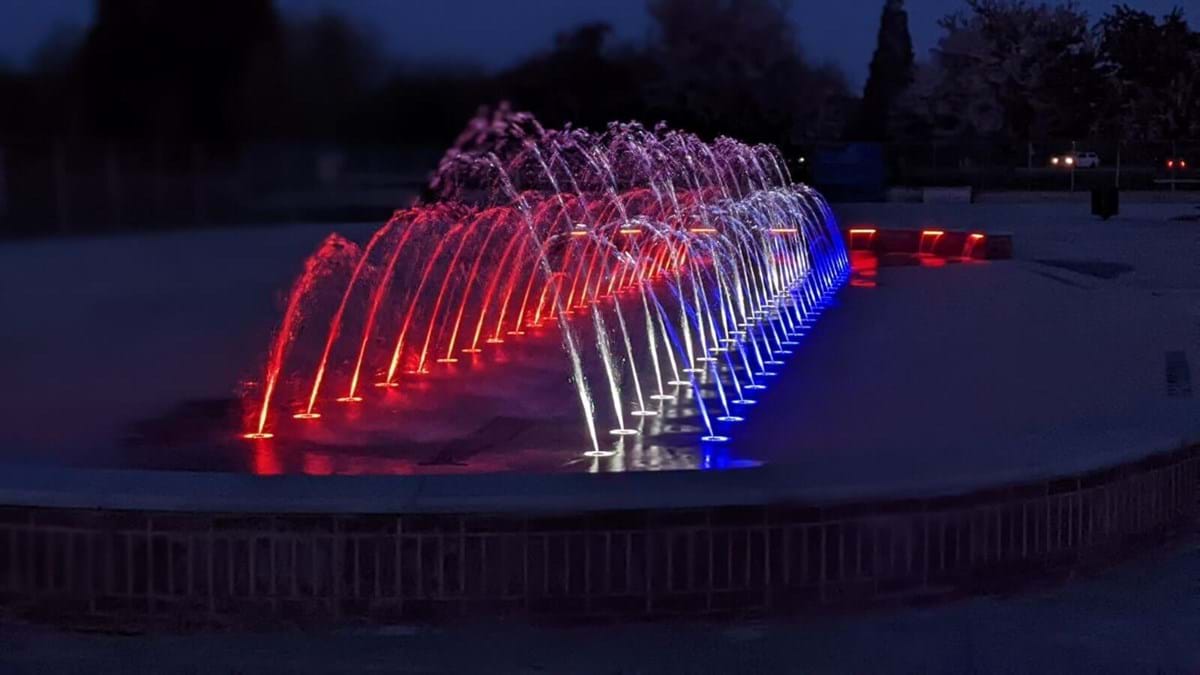 Ann Morrison Fountain at night