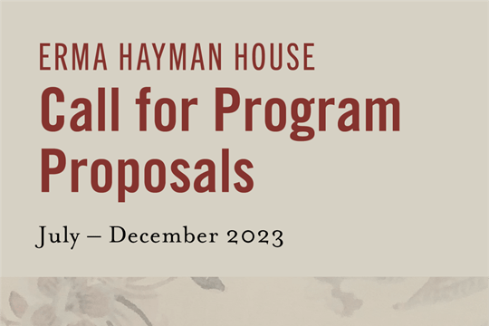 Tan graphic with red text that says Call for Proposals. 