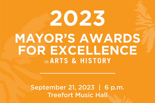 Orange graphic that says 2023 Mayor's Awards for Excellence.