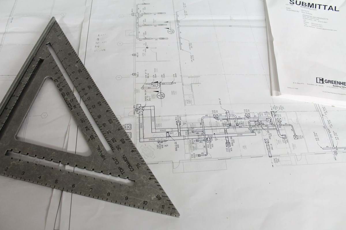 Building blueprints and a ruler