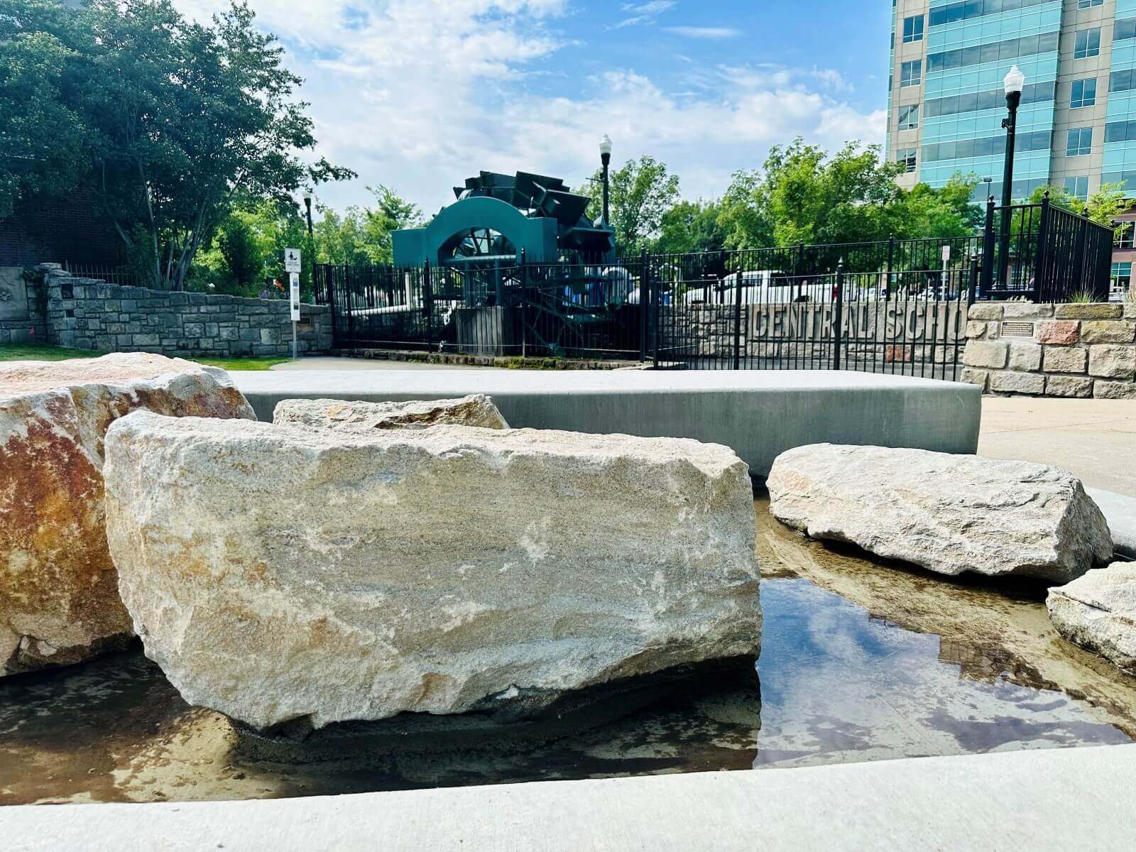 C.W. Moore Park Rock Play Feature and Waterwheel