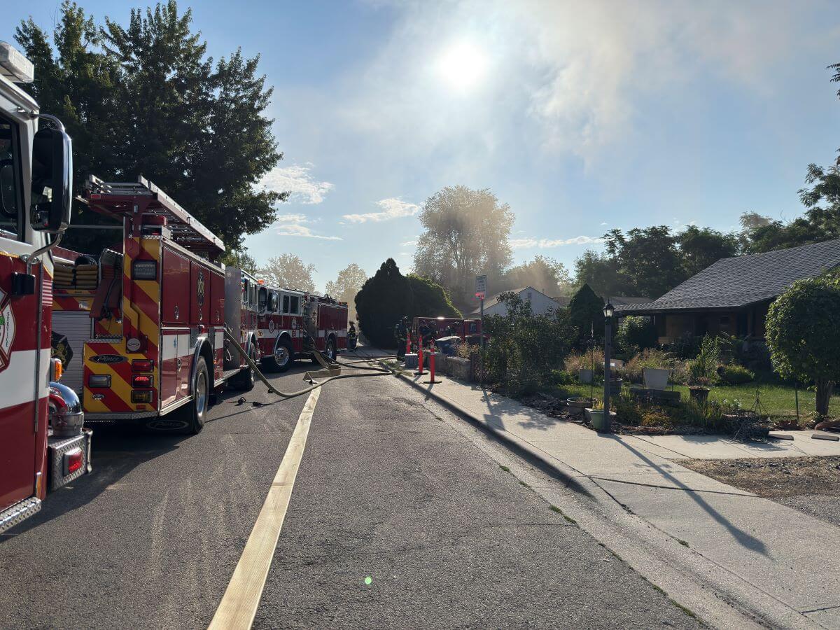 Fire trucks on a closed street.
