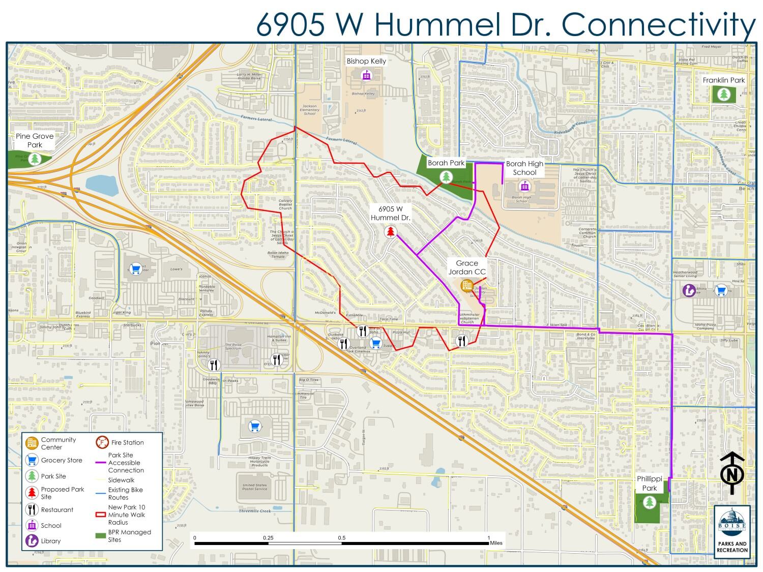 Hummel Dr. 10-Minute Walk Connectivity map.