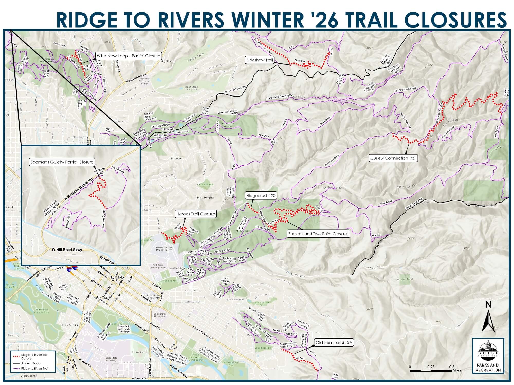 Ridge to Rivers 2026 Trail Closures map.