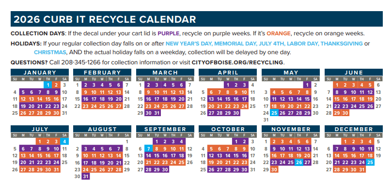 Curb It 2026 Recycling Calendar thumbnail.