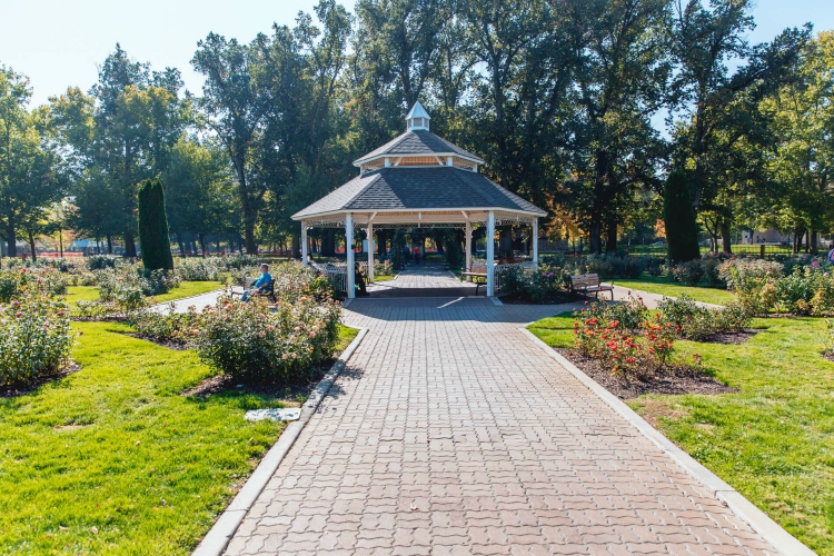 julia davis park rose garden shelter in the summer