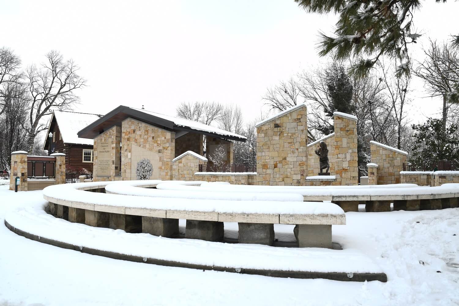 The Idaho Anne Frank Human Rights Memorial in winter.