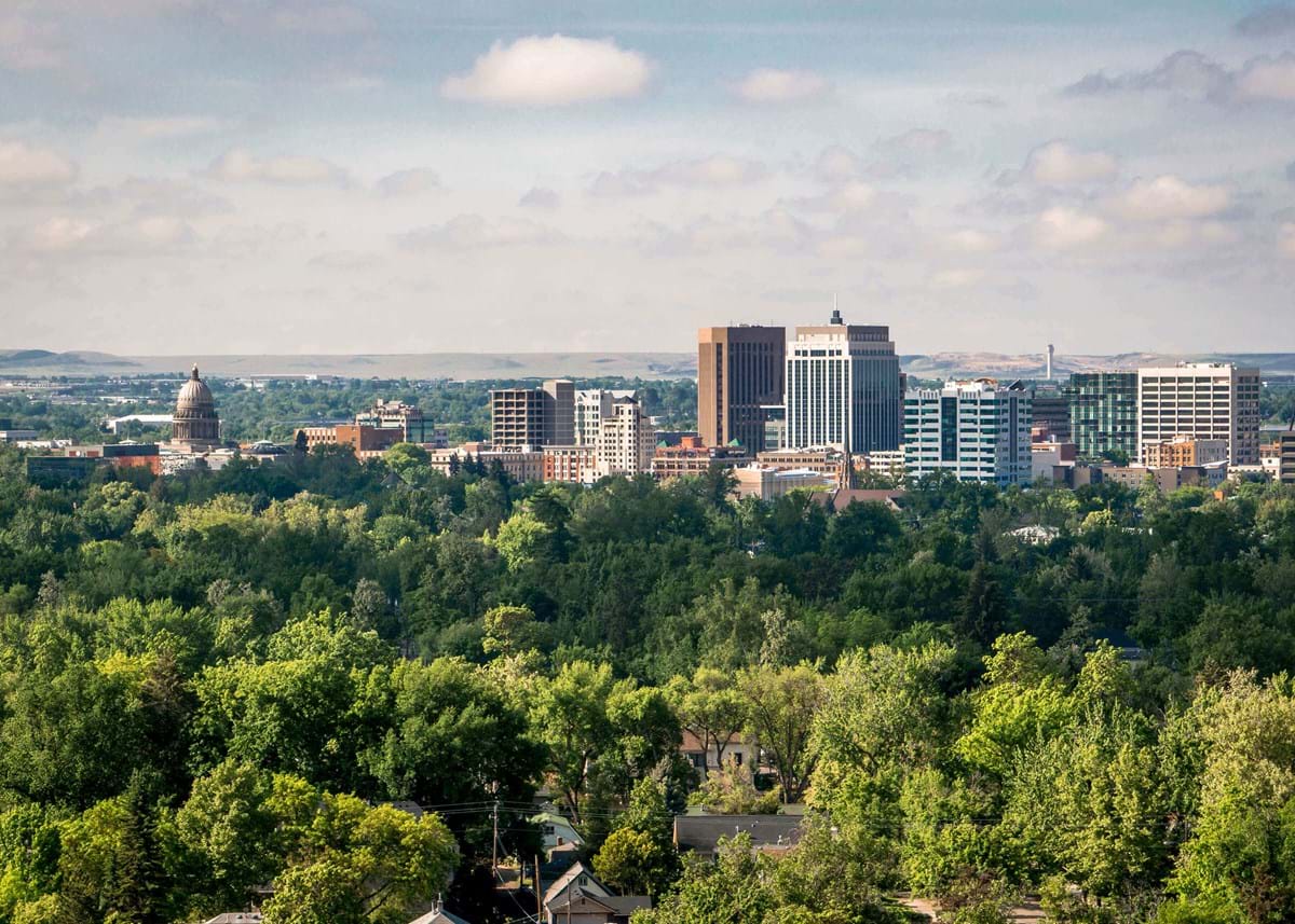 Boise skyline with green trees