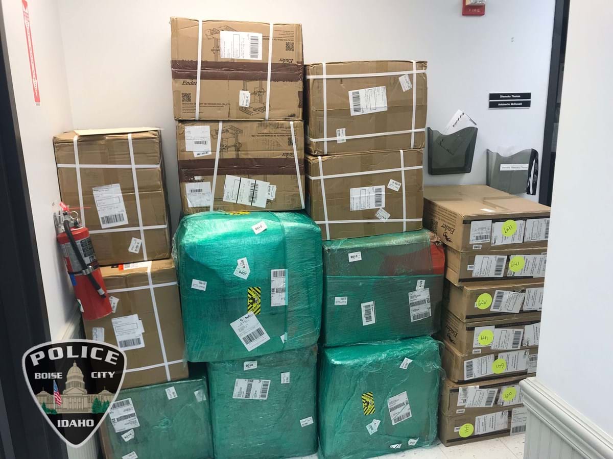 Boise Police contacted Broward County Sheriff’s Office in Florida and several boxes shipped to Florida were rerouted back to Boise.  