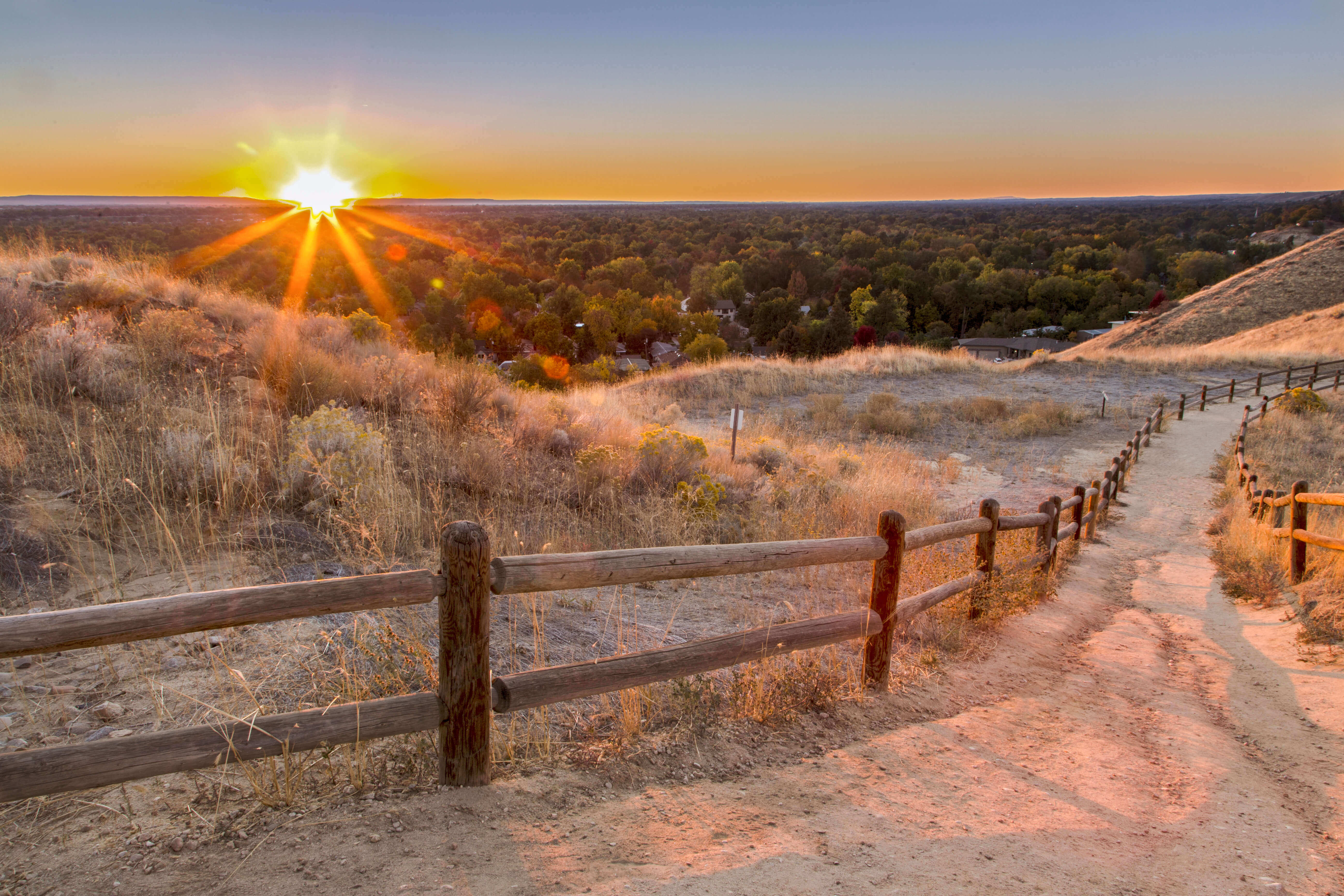View of Boise from Trail with sun setting